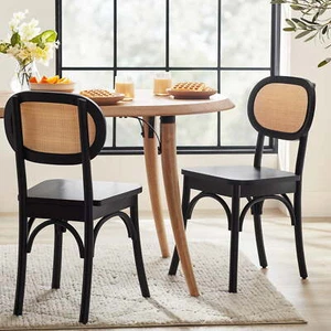 Set of 2 Camden Dining Chairs – Black Wood Finish with Rattan Design - Picture 1 of 12
