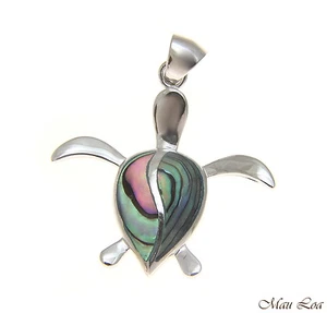925 Sterling Silver Hawaiian Honu Sea Turtle Abalone Paua Shell Pendant S M L - Picture 1 of 7