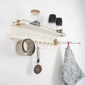 Vintage Kitchen Metal Shelf, White Towel Rack, Industrial Wall Bathroom Hooks - Picture 1 of 9