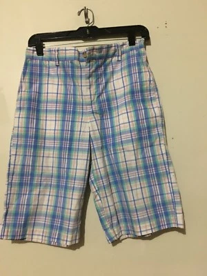 Vineyard Vines by Shep & Ian Size 18 Boys 100% Cotton Plaid Blue Beige Shorts - Image 1 of 4