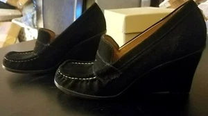 Michael Kors Black Suede Leather Moccasin/Loafer Shoe High Wedge Heel; 7M;BRAZIL - Picture 1 of 12