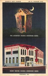 Postal de lino LP01 Chicago Illinois Publicidad Harrys New Yorker años 40 - Imagen 1 de 2