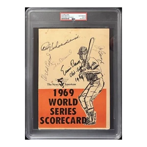 1969 World Series Scorecard Signed Musial Banks Schoendienst Cepeda More PSA - Picture 1 of 3