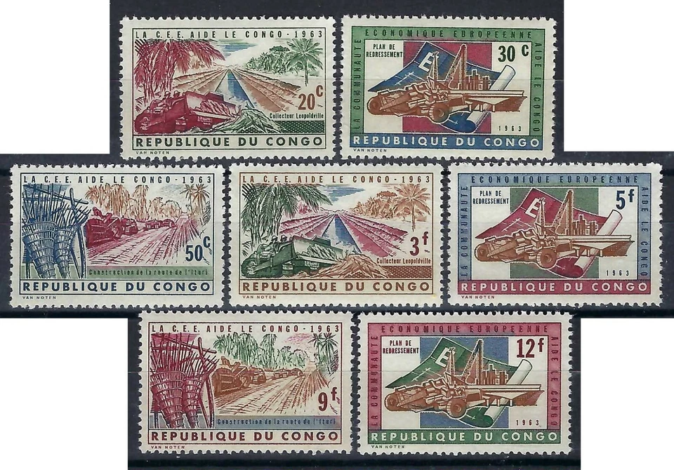 Congo - 1963 7v. MNH La Comunidad Europea ayuda a edificios de maquinaria del Congo  Foto 1 de 1