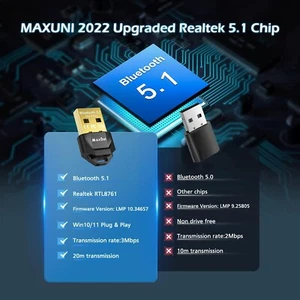 Bluetooth 5.1 USB Dongle Adapter for PC -Wireless Audio Low Latency Windows 7-11 - Picture 1 of 7