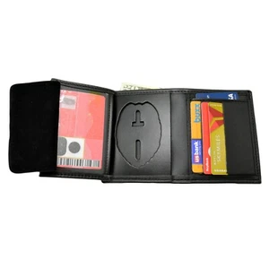 Perfect Fit 3" Eagle Top Badge Wallet Police Fireman CWP Leather S155 B296 - Picture 1 of 7