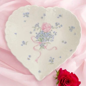 Mikasa Heart-Shape Dish Always and Forever Rose Floral Ribbon Bow 6" x 7" - Picture 1 of 5
