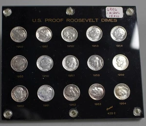 1950 thru 1964 Roosevelt Dime Silver Ten Cents 15 Coin Fifteen Uncirculated 10c - Picture 1 of 4