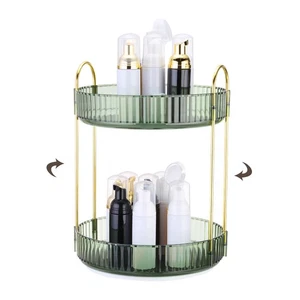 Organizador de maquillaje giratorio organizador para el cuidado de la piel encimera 2 niveles verde - Imagen 1 de 6