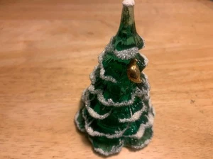 Fenton Art Glass Forest Green Flocked Christmas Tree Figure with Partridge 4.25" - Picture 1 of 3