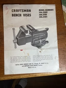 Vtg Sears Craftsman Bench Vise 506.51801, 506.5188, 506.51811  Manual Parts List - Picture 1 of 2