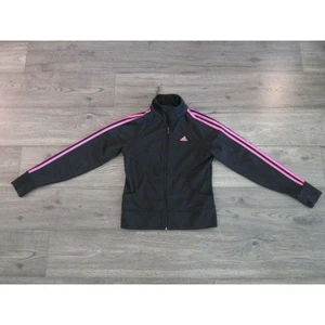 Girls Adidas Jacket Zip Up Black Pink Stripe Kids Size 10 Athletic Wear - Picture 1 of 12