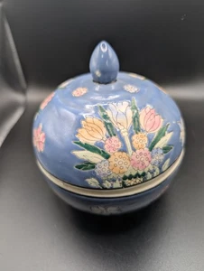 Vintage Chinoiserie Asian Style Lidded Jar Blue Floral - Picture 1 of 6