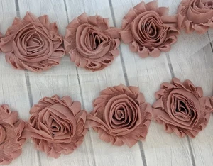 1 Yard Shabby Rose Trim, 2.5" Mauve Chiffon Flower Trim,  Sewing Supplies - Picture 1 of 1