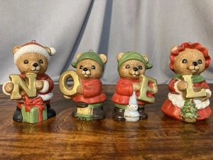 Vintage Homco Home Interiors Weihnachten NOEL Bären Familie 4 Teile #5720 Ornamente - Bild 1 von 9