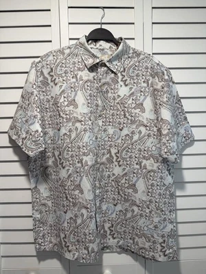 Camisa Tasso Elba Island L Cachemira Floral Lino Mezcla Algodón Manga Corta Botón Foto 1 de 4