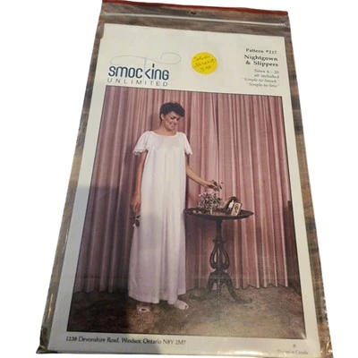 VTG Smocking Unlimited Pattern #217 Nightgown & Slippers Sizes 6-20 Uncut - Image 1 of 3