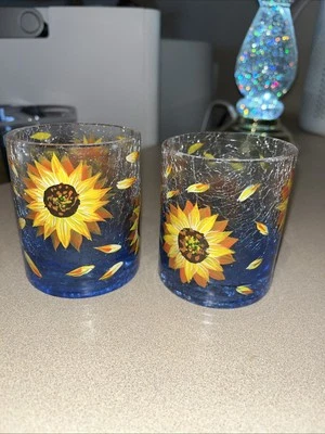🌻 Yankee Candle Votivo Girasol Azul Ombré Juego de 2 soportes de vidrio agrietado Foto 1 de 3