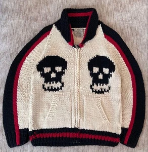 1980s Jamaican Style Skull Cowichan Knit Sweater Vintage 80s Rasta Cardigan Rare - Bild 1 von 4