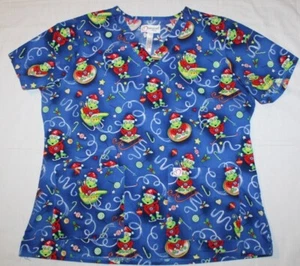 Ladies PEACHES Uniforms Christmas frog scrub top shirt Size XL - Picture 1 of 1