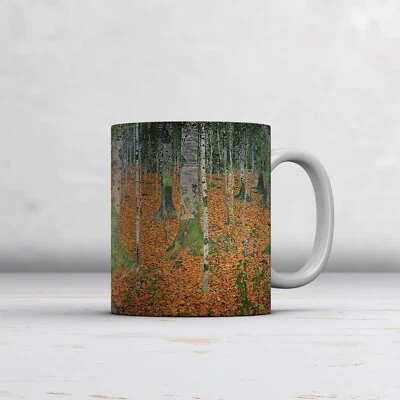 Gustav Klimt: La madera de abedul. Taza/taza de bellas artes. Taza de café/té ideal para regalo Foto 1 de 2