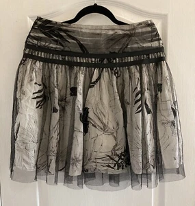Falda de Tul Seda Renato Nucci Paris Malla Superpuesta 40 (US 10) Negra Crema Floral - Imagen 1 de 15