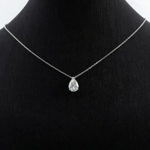 14K White Gold Plated 2Ct Pear Simulated Diamond Solitaire Pendant 18'Free Chain - Picture 1 of 4