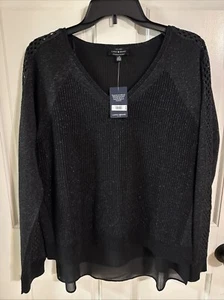 Lucky Brand Leinen Pullover | Mixed Media Metallic | L| Mesh Detail | Lagenlook Neu mit Etikett - Bild 1 von 11