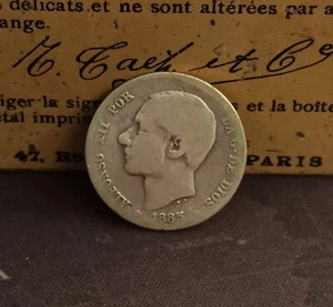 España Spain Alfonso XII - 1 Peseta 1885 MSM Km 686 Plata - Imagen 1 de 3