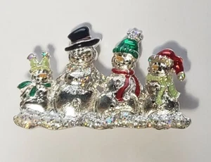 Vintage Silver Tone and Enamel 4 Snowmen Brooch - Picture 1 of 7