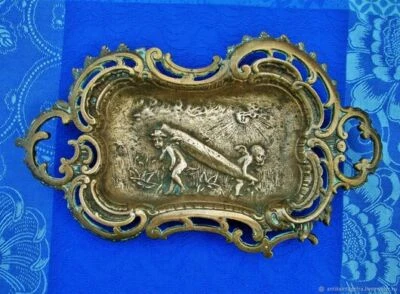 Coupe à fruits ancien Plat  Angelots Bronze Old Fruit Cup Dish Cherubs Bronze - Photo 1/4