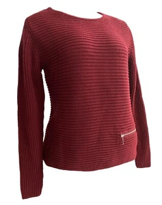 New Skovhuus Womens Knit Sweater Stripe Round Neck Red Faux Pockets Size Small - Bild 1 von 15