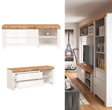 TV Cabinet Stand Media Unit Soft Close Drawers White Gloss Oak Effect Holten