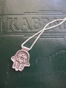 Hamsa Necklace Sterling Silver Hand Charm with Star of David on 925 Ball Chain - Imagen 1 de 1
