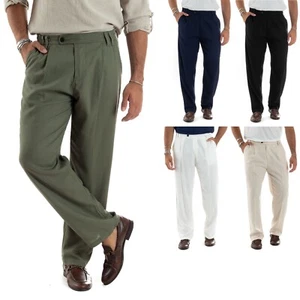 Hose Herren Leinen Ausgebeult Knopfleiste Lange Casual Giosal Verschiedene Farbe - Bild 1 von 27