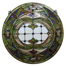 Stained Glass 24" Round Window Panel 268 Pieces Cut Glass Victorian Handcrafted