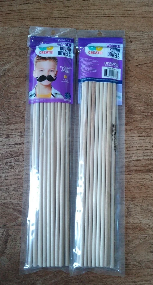 Tacos redondos de madera Horizon Group 16 paquetes 3/16” X 12” de largo NUEVOS 2 juegos. 32 en total  Foto 1 de 1