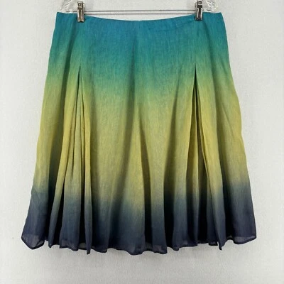 JONES NEW YORK Skirt 12 Linen Silk Crepe Ombre A-Line Pleated Knee Length Green - Изображение 1 из 4