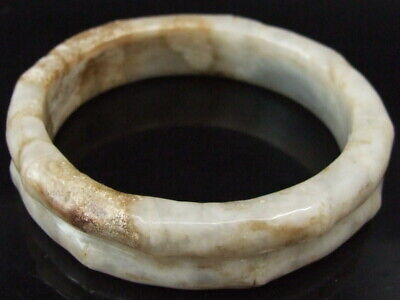 Antique Chinese Nephrite Celadon-HETIAN-OLD Jade Slub QING Bracelet • 10.95$