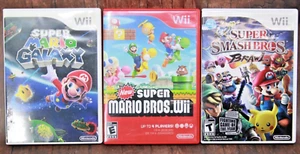 New Super Mario bros, Galaxy & Super Smash Bros - Wii Game CIB W Manual Tested - Picture 1 of 7