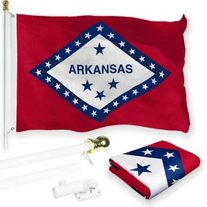 NEW G128 Arkansas Flag & Flagpole Set, 6FT White Pole and 3x5FT 150D Flag - Picture 1 of 9