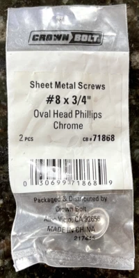 Lote de 6 tornillos para chapa Phillips de cabeza ovalada #8x3/4" cromados 2 por paquete Foto 1 de 3