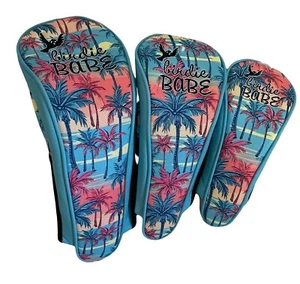 Birdie Babe Beachy Palm Trees Headcovers Golf Club Head Covers Set of 3 -L, M, S - Picture 1 of 2