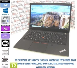 Portable 14'' Lenovo T14 Gen2 Core I5-11ème Gen, 8Go RAM 256Go SSD,Webcam HDMI - Photo 1/13