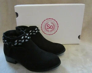 SO Becky Girls Black Braided Harness Ankle Zip Boots Shoes US 2 (7-8 Year) NWB - Picture 1 of 10