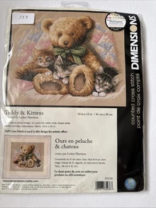 New Dimensions Cross Stitch Kit 35236 Teddy & Kittens 14 Count Aida - Picture 1 of 4