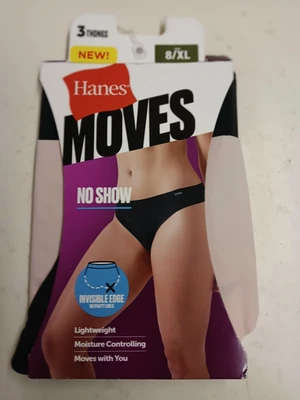 Bragas de tanga Hanes Moves No Show para mujer (talla XL/8) negras/rosa Foto 1 de 2