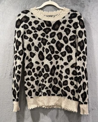 Suéter Pullover Aqua 100% Cachemira Leopardo Talla S Estampado Animal Envejecido Foto 1 de 4