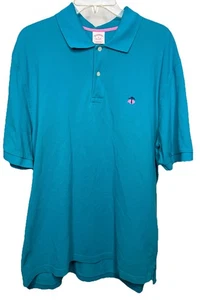 Brooks Brothers Men XL Blue Teal Pig Palm Logo Performance Polo Shirt Cotton - Picture 1 of 6