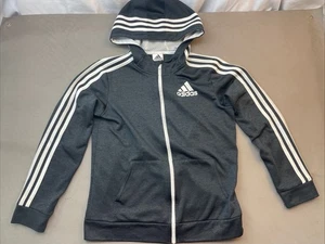 Adidas Jacket Zip Up Hood 3 Stripe Black White Boys Youth Size Large (14-16) - Picture 1 of 4